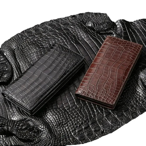 Men's Genuine Crocodile Leather Long Bifold Wallet