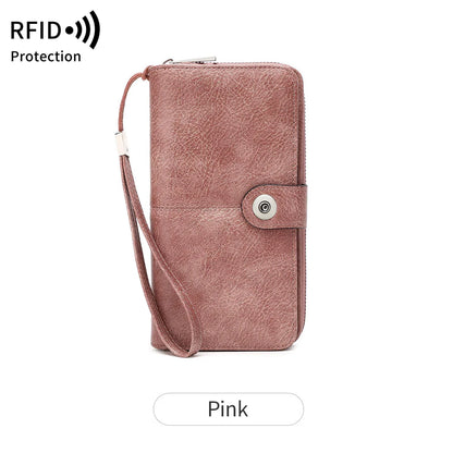 RFID Blocking Women's Long Wallet with Wrist Strap