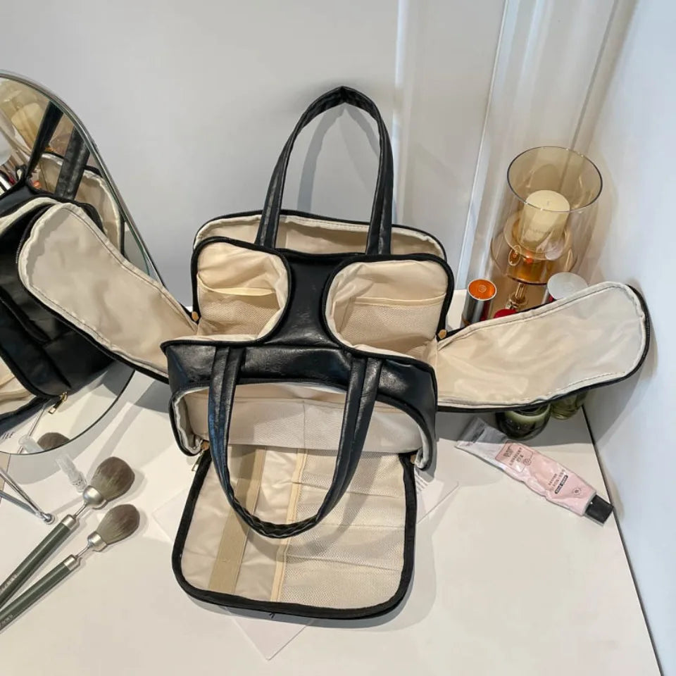 Large Travel Makeup Bag – PU Leather Cosmetic Organizer