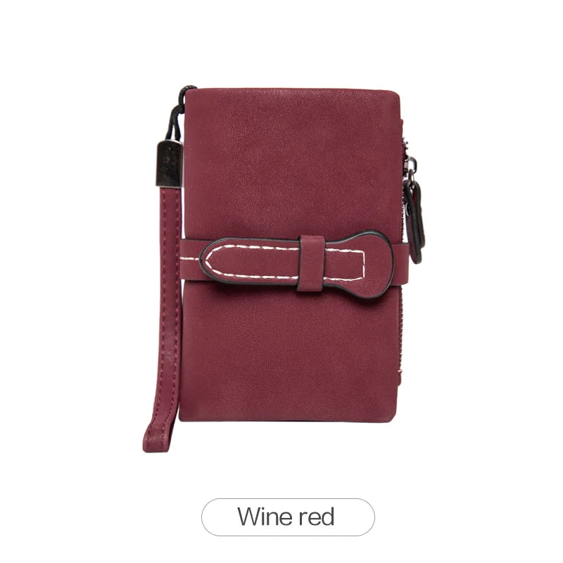 Women's Short Wallet – Minimalist Bifold Card Holder with ID Window & Wristlet