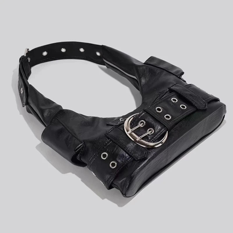 Y2K Belt Buckle Shoulder Bag – Edgy PU Leather Purse for Women