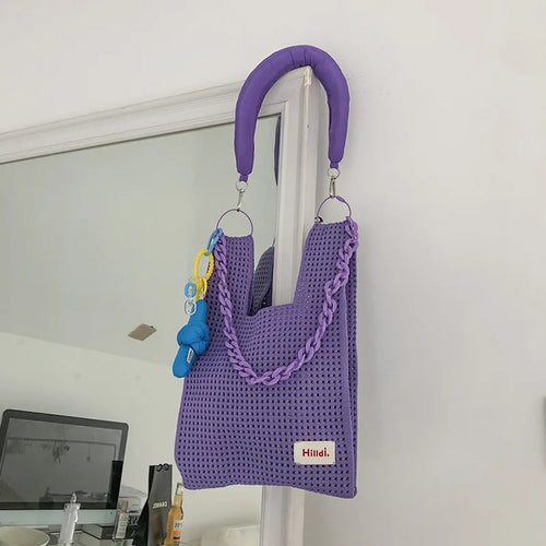 Beach Handbag Girls Summer Rope Hollow Out Hand Woven Shoulder Crossbody Totes Bag Women Knitting