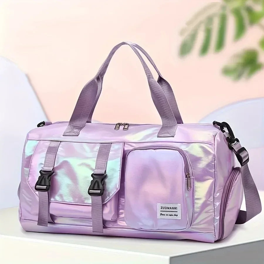 Women's Large Capacity Nylon Travel Duffel Bag with Shoe Compartment