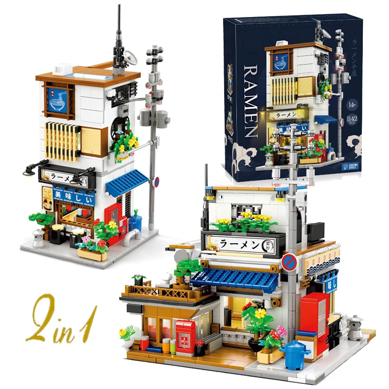 Japanese Ramen Shop Building Blocks Set – MOC Street Scene with Lights