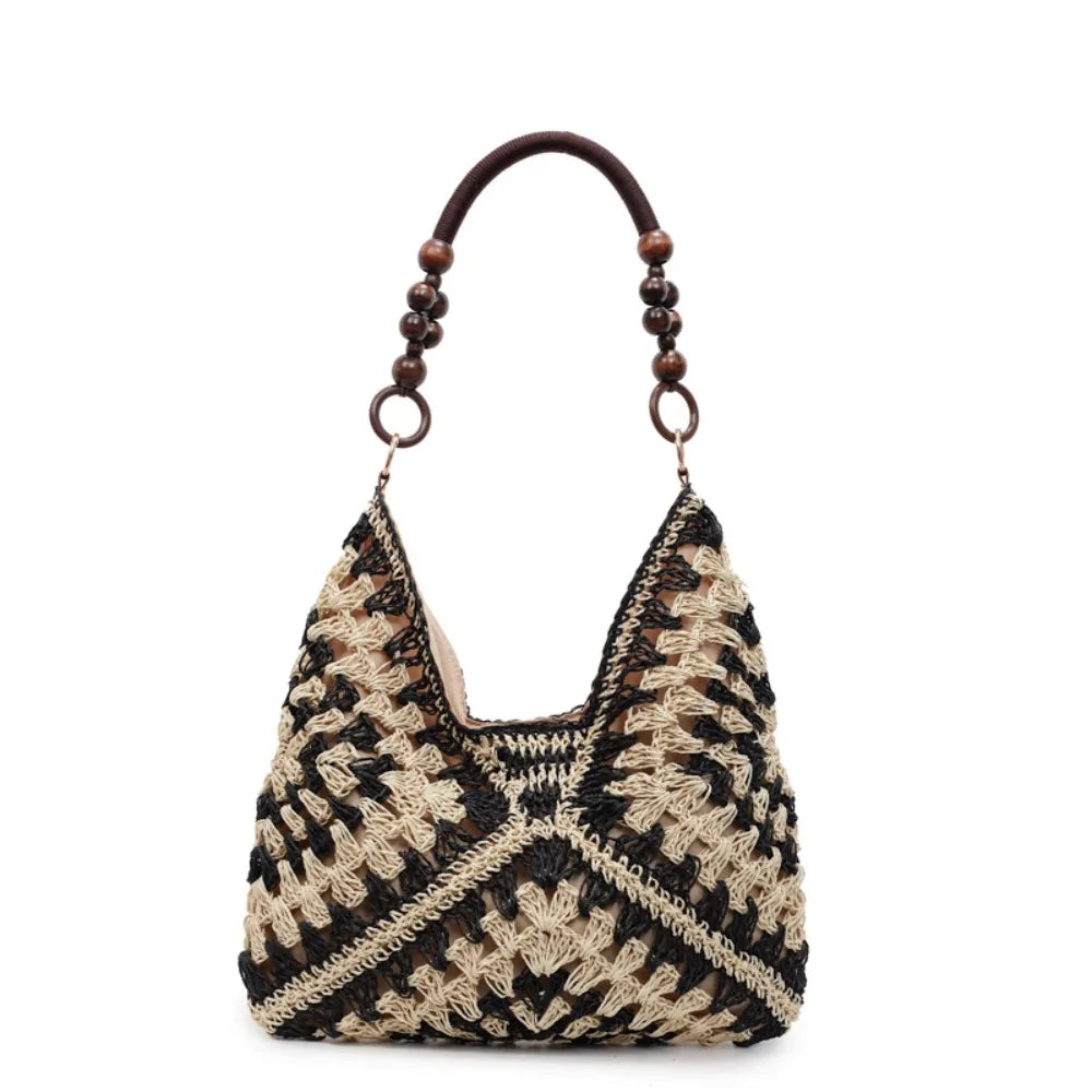 Bohemian Straw Woven Tote Bag – Large Capacity Beach Shoulder Bag