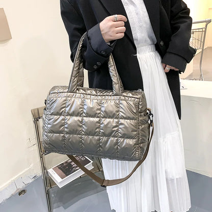 Quilted Puffer Tote Bag – Women's Nylon Crossbody Shoulder Bag