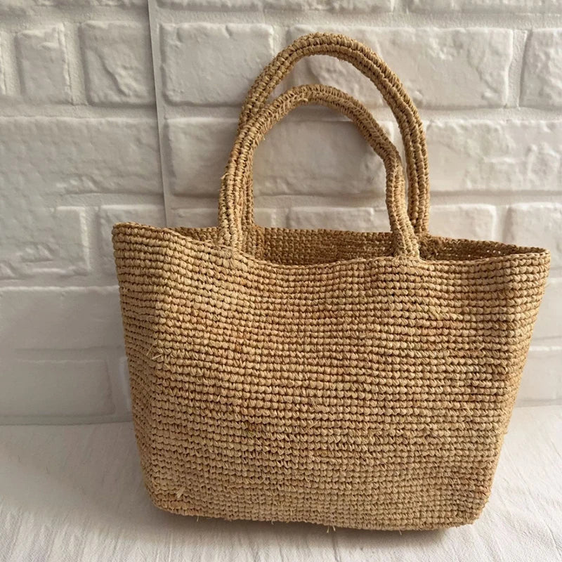 Raffia Woven Tote Bag - Summer Beach Handbag for Women