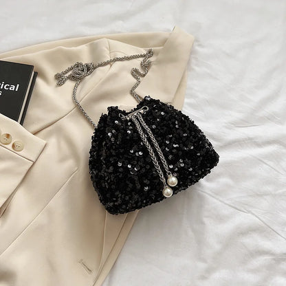 Sequin Bucket Bag Women Crossbody Chain Shoulder Bag