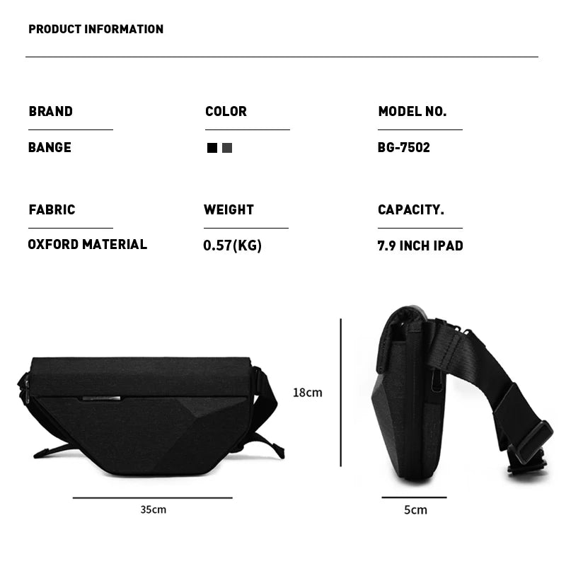 BANGE Men's Waterproof Crossbody Sling Bag – Multifunction Chest & Shoulder Messenger