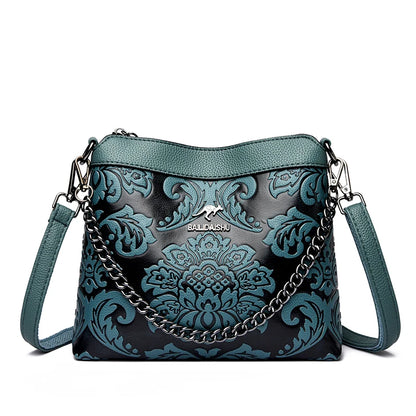 Vintage Embossed Leather Crossbody Bag for Women – Luxury Designer Shoulder Bag
