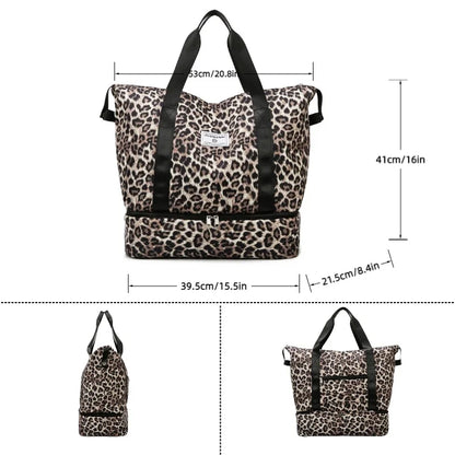 Leopard Print Gym Tote Bag with Bottom Compartment