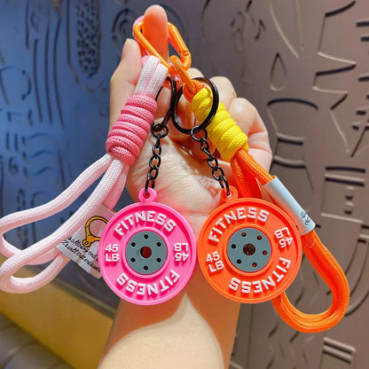 Fitness Weight Plate Keychain with Braided Wrist Lanyard