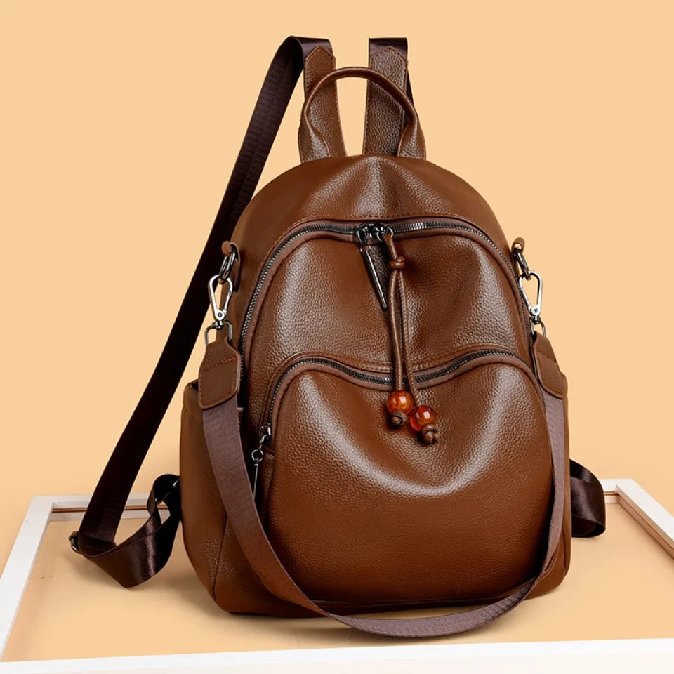 Luxury PU Leather Backpack for Women – Large Capacity Travel Bag