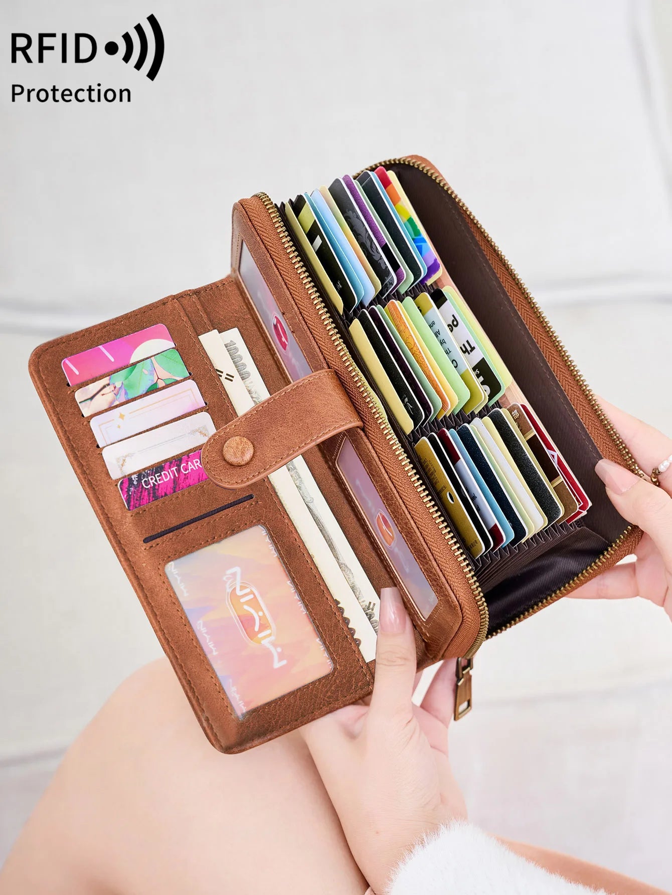 RFID Vintage Long Wallet for Women – Large Capacity Zipper Clutch
