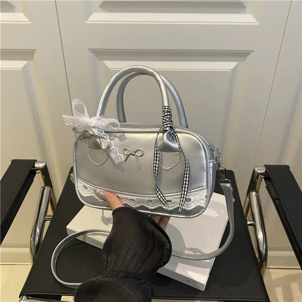 Lace Bow Boston Bag – Mini Crossbody Shoulder Handbag