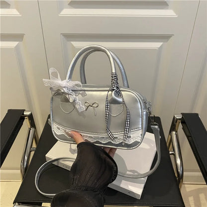 Lace Bow Boston Bag – Mini Crossbody Shoulder Handbag