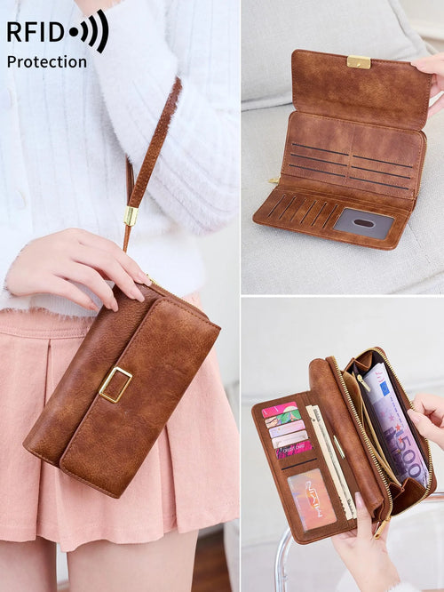 RFID Blocking Trifold Wallet for Women – Vintage Multifunction Long Cardholder