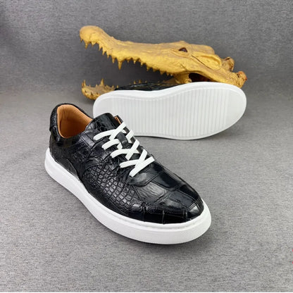 Crocodile Leather Sneakers – Men's Lace-Up Casual Shoes