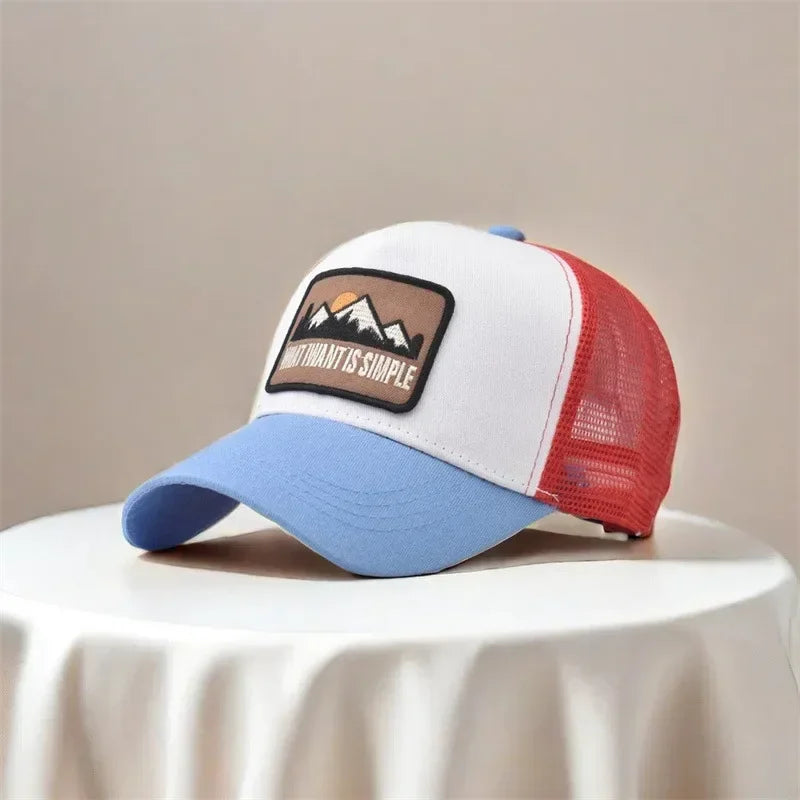 Mesh Trucker Hat with Mountain Patch – Unisex Outdoor Sports Cap