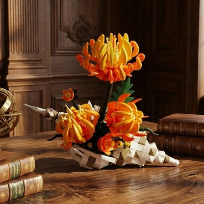 Chrysanthemum Conch Flower Building Blocks Set – DIY Floral Decor