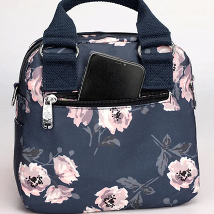 Floral Nylon Crossbody Bag – Women's Multi-Pocket Shoulder Bag