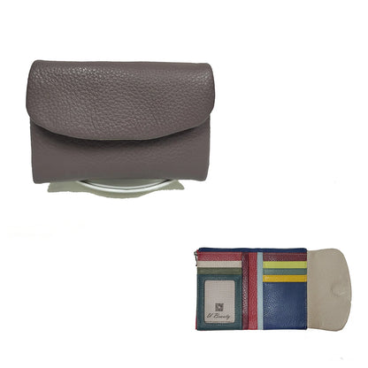 Genuine Leather Women's Short Wallet with Rainbow Interior