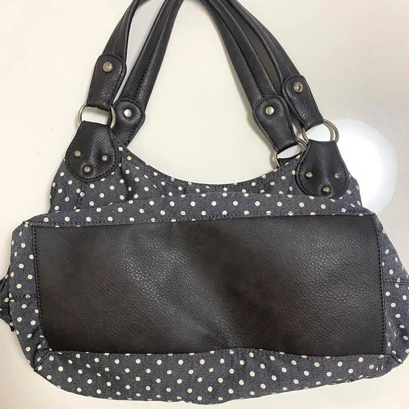 Large Capacity Polka Dot Tote Bag – Vintage Hobo Handbag