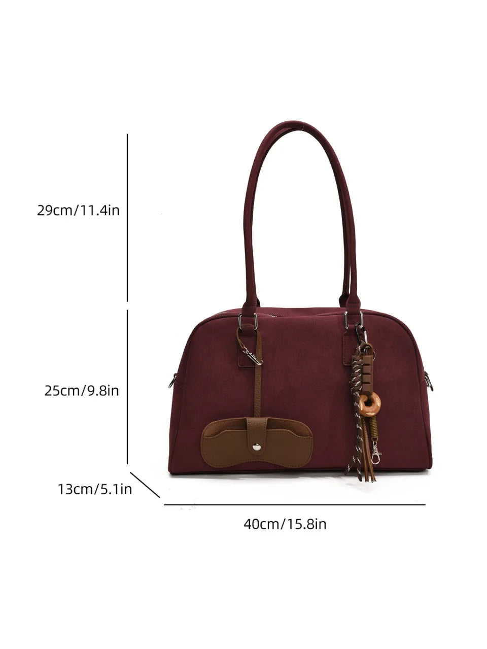 Large Suede Bowling Bag with Long Strap for Women