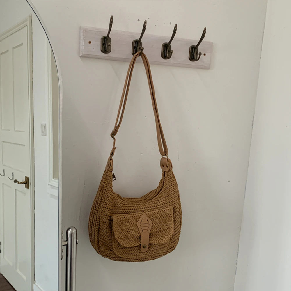 Crochet Crossbody Bag – Woven Hobo Shoulder Bag with Adjustable Strap