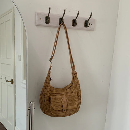 Crochet Crossbody Bag – Woven Hobo Shoulder Bag with Adjustable Strap