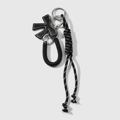 Bow Leather Charm Keychain with Braided Rope – Cute Bag Accessory