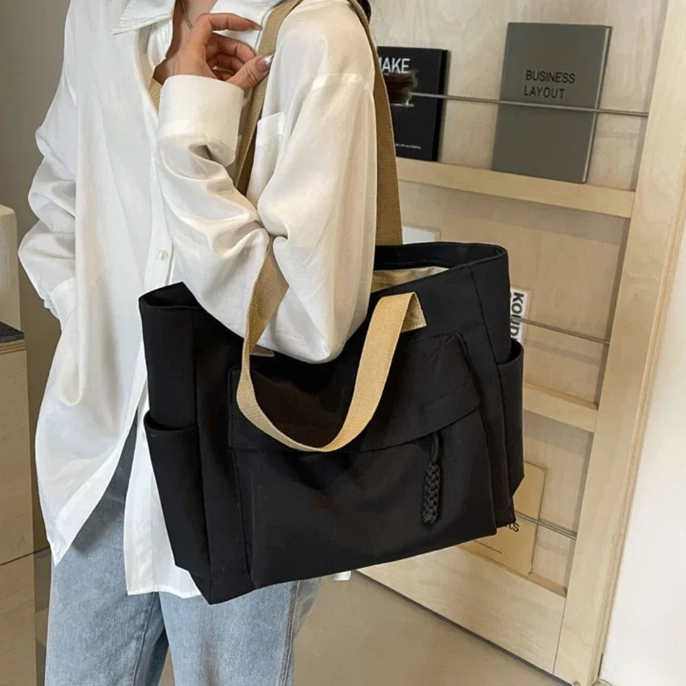 Casual Shoulder Bag Canvas Bag Women Large Capacity Summer College Student Commuting Tote Bag Women