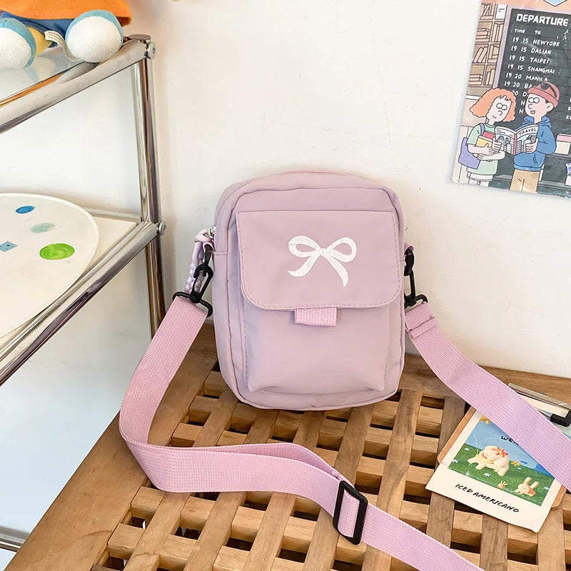 Women Bow Shoulder Bag Adjustable Strap Trendy Crossbody Solid Color Daily Messenger Purses Handbags
