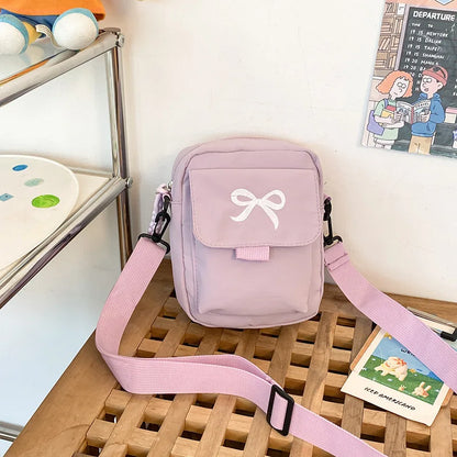 Women Bow Shoulder Bag Adjustable Strap Trendy Crossbody Solid Color Daily Messenger Purses Handbags
