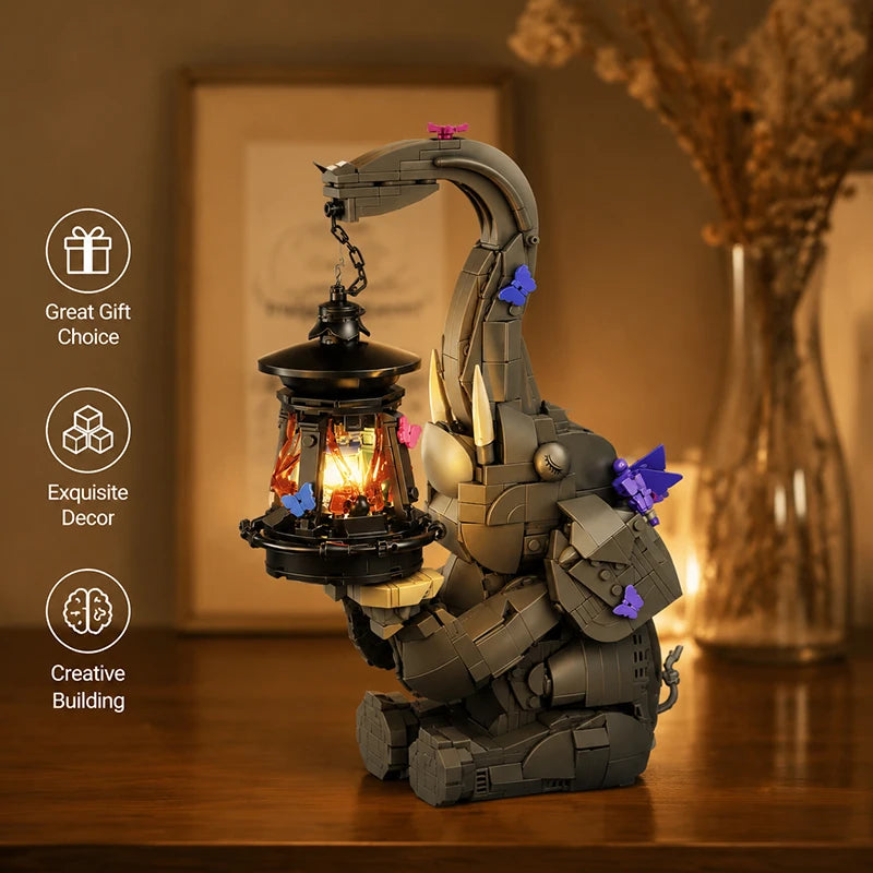 Elephant Lamp Building Blocks Set with LED Night Light Lantern