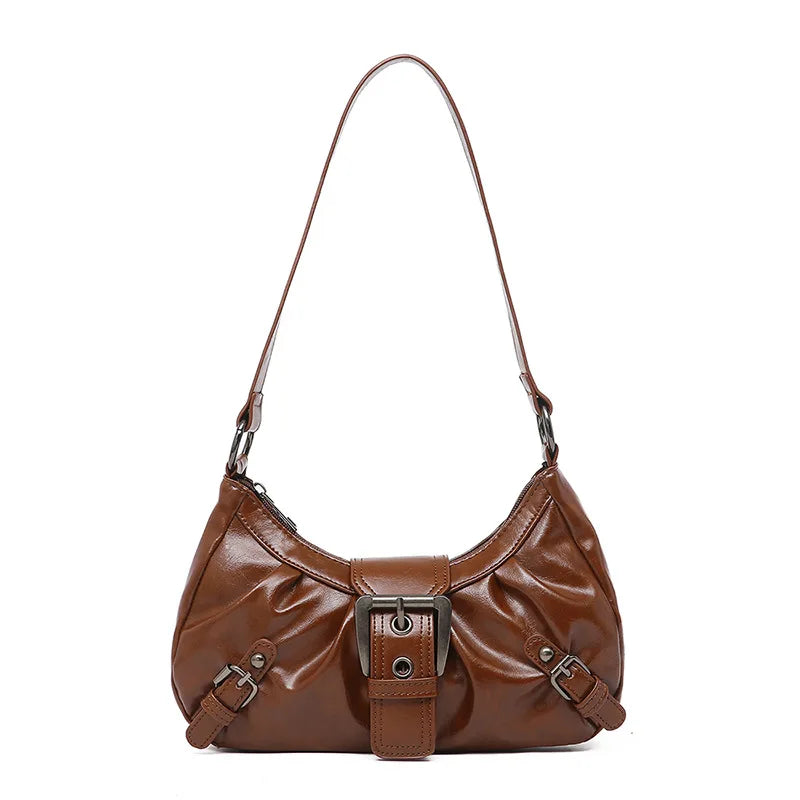 Y2K Pleated Hobo Shoulder Bag – Retro Buckle Underarm Clutch for Women