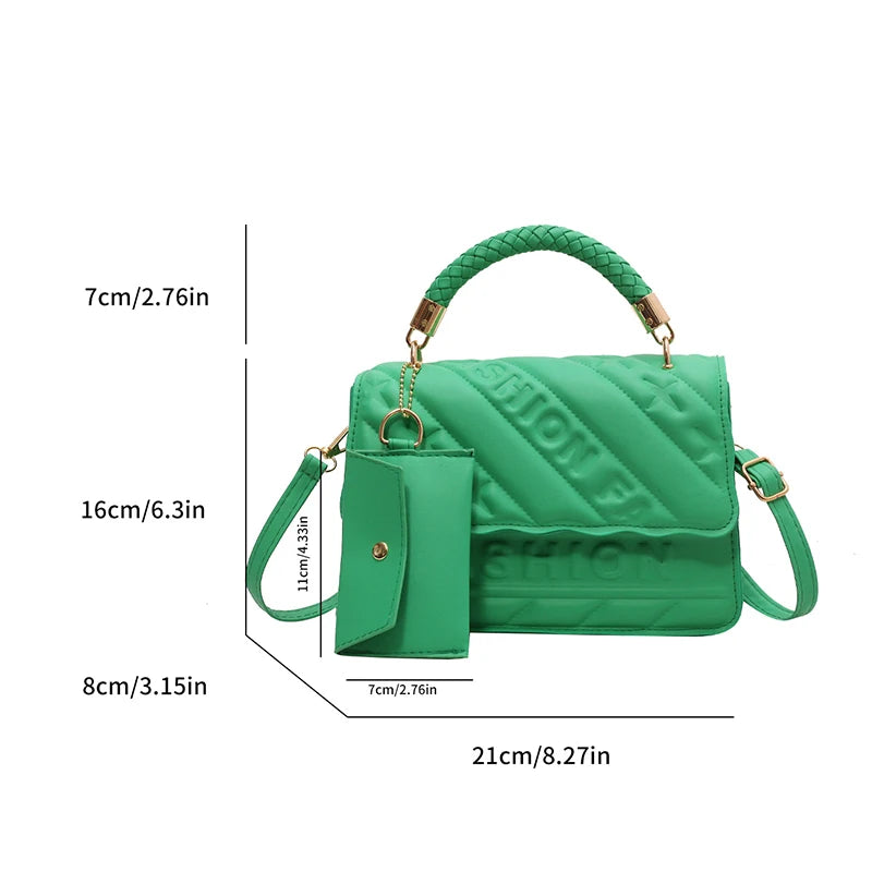 Quilted PU Leather Crossbody Bag with Braided Handle