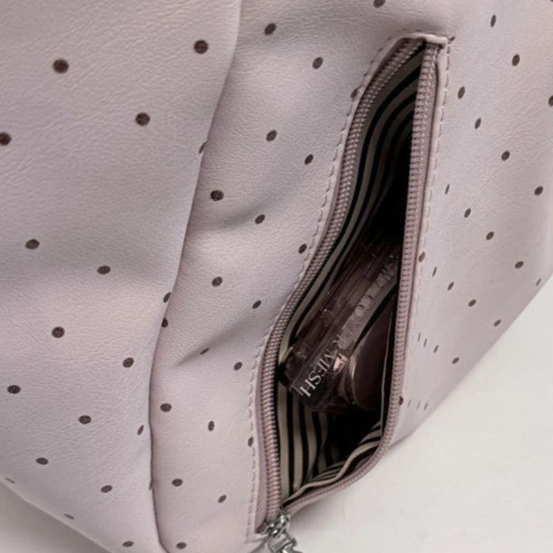 Polka Dot Tote Bag – Large Capacity Shoulder Bag with Zipper & Charm