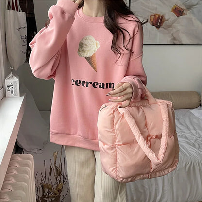 Puffer Tote Bag for Women – Large Quilted Cotton Shoulder Bag