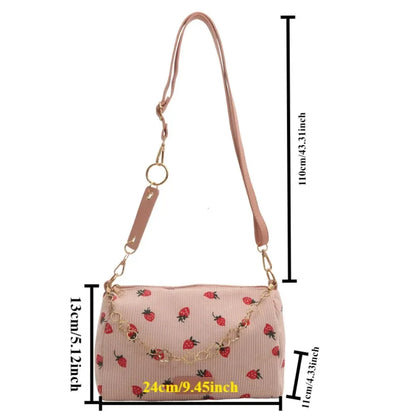 Strawberry Print Corduroy Crossbody Mini Bag for Women