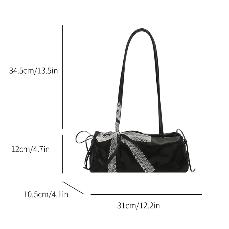 Ballet Style Bow Shoulder Bag – Elegant PU Leather Square Handbag