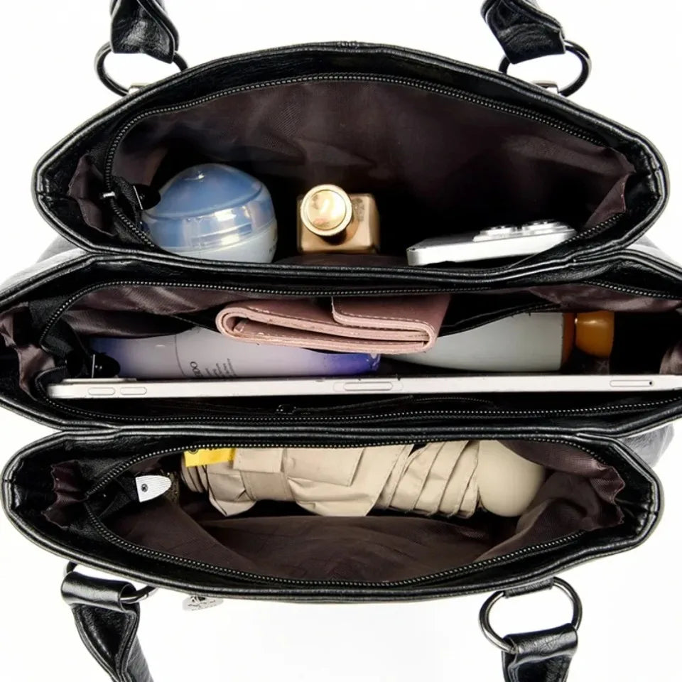 Luxury Soft Leather Handbag for Women – 3-Layer Shoulder Bag