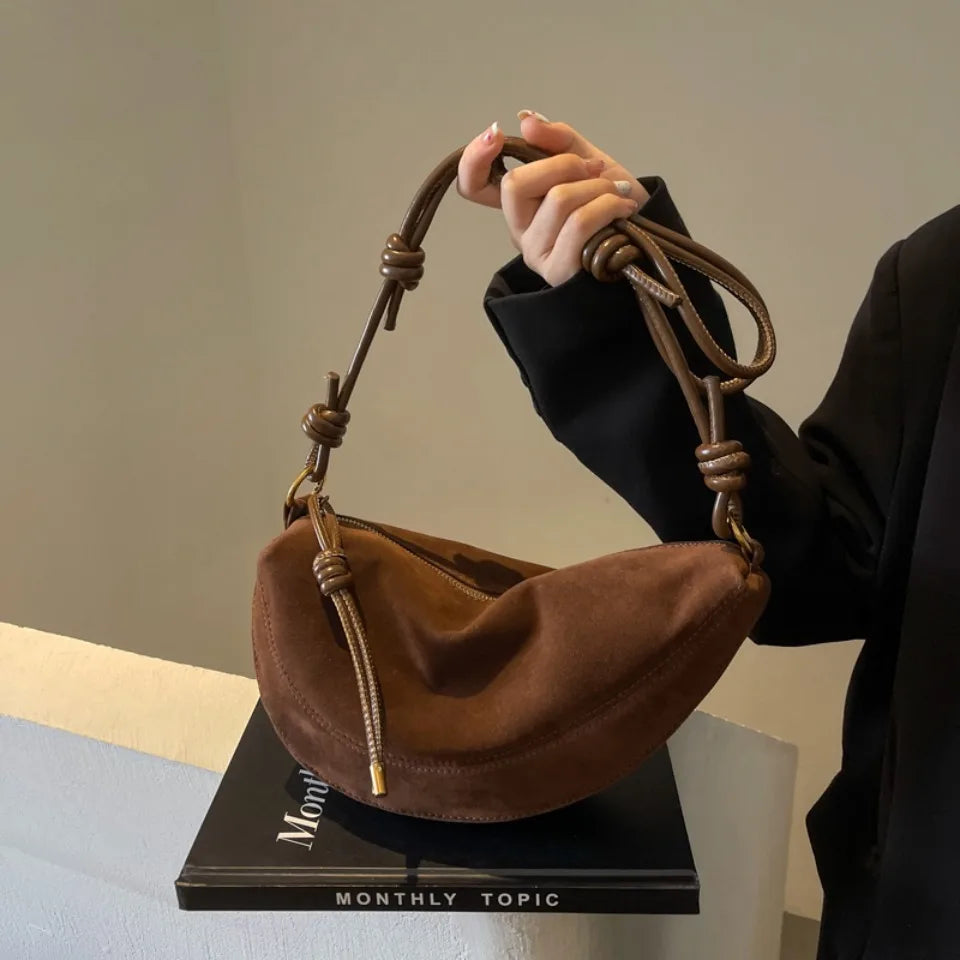 Faux Suede Dumpling Hobo Bag – Women's Crossbody Shoulder Bag