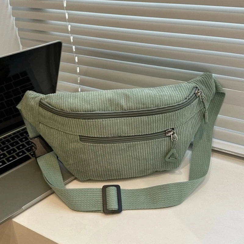 Corduroy Fanny Pack – Retro Crossbody Chest Waist Bag for Women