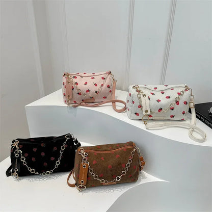 Corduroy Small Fresh Strawberry Crossbody Bag Chain Niche Pillow Casual Versatile Commuter Underarm