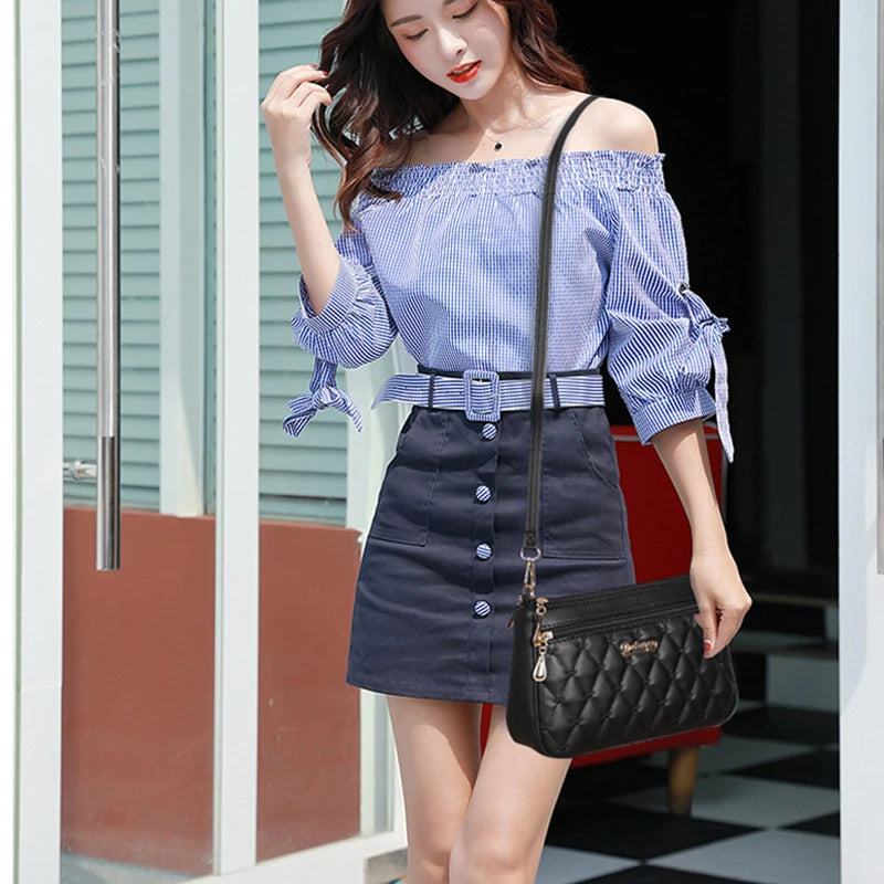 Quilted PU Leather Crossbody Bag for Women