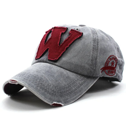 Washed Cotton Baseball Cap – Embroidered Letter W Snapback