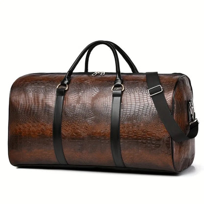 Crocodile-Textured Leather Duffle Bag – Large Capacity Travel & Gym Bag
