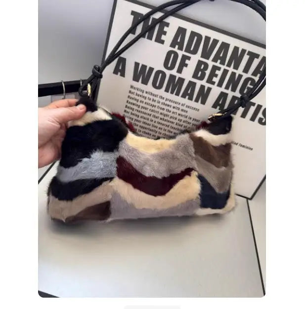 Mew Real Mink Fur Natural Cloud Winter Thick Bag Single Shoulder Women Fluffy Evening Ladies - Thick