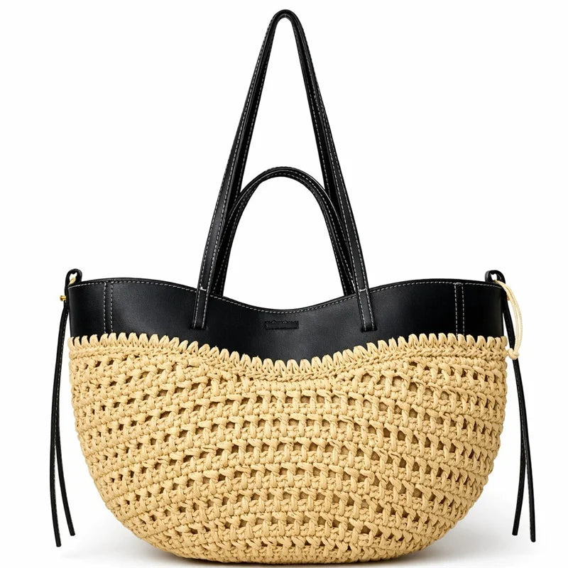 Straw Woven Tote Bag - Large Capacity Beach Shoulder Bag for Summer
